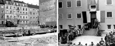 zwei historische bilder: bau und einweihung des paedagogischen instituts
