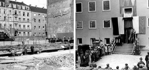 zwei historische bilder: bau und einweihung des paedagogischen instituts