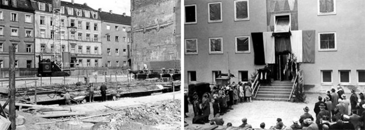 zwei historische bilder: bau und einweihung des paedagogischen instituts