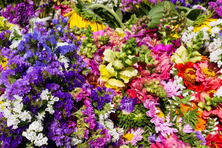 Buntes Arrangement von Gartenblumen, Foto Gerhard Gellinger auf