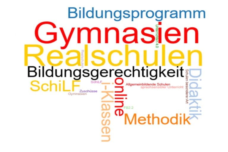 Allgemeinbildende Schulen, Wortwolke mit Fachbegriffen aus den Schulen